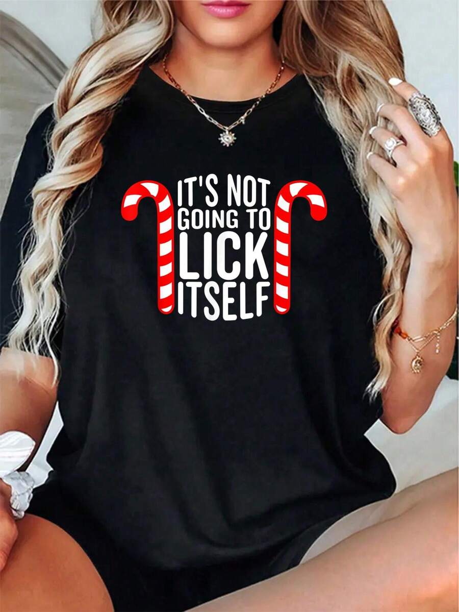 100% Algodón Unisex En un mundo lleno de opciones, elijo camisetas de cañas de caramelo para Navidad, camisetas gráficas - Camiseta de manga corta impresa - Negro 9 - Ver 1
