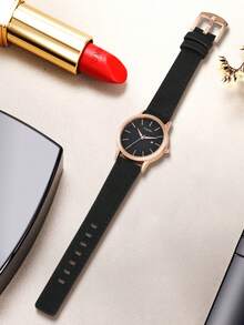 TOMI 1 Stück in Box verpackte unisex Uhr mit kleinem Ziffernblatt, einfachen Strichmarkierungen und Datum, Zinklegierung Lederarmband, geeignet für den Alltag, Weihnachten, Jahresende