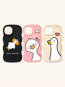 3 Stück süße Cartoon-Enten Muster weiche Silikon Handyhüllen in Schwarz, Weiß, Pink, kompatibel mit iPhone & Galaxy, Dopamin-Wellen Textur Handyhüllen, internationale Version, nicht die Inlandsversion - Verschiedenfarbig - Übersicht 36