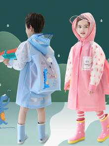 Outdoor Waterproof Raincoat With A Cartoon Pink Rainbow Unicorn Design, Featuring An Open Backpack Slot, Suitable For Outdoor Activities, Camping, Walking To And From School, With A Windproof And Waterproof Transparent Brim, Sold As A Single Piece.