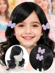 儿童假发和发片 - 黑色直发假发、儿童刘海、合成波波头假发、角色扮演、日常佩戴 - 黑色 - 查看 13