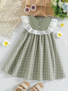 Young Girl Spring/Summer New Sweet Bow Decor Sleeveless Cute Casual Dress - Green - View 2