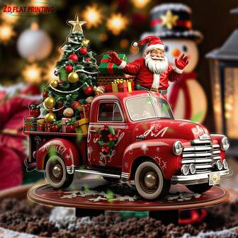 Camión de Papá Noel de acrílico ornamentado para decoración navideña y de invierno al aire libre, sin necesidad de plumas ni electricidad
