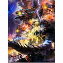 2025 Christmas Canvas Wall Art Print 12" X 16" With Timer | LED Lighted Design - Dragon Attack - View 1