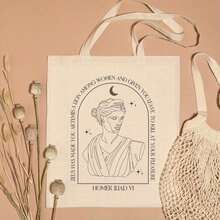 Artemis Moon Goddess Tote Bag - Greek Mythology Women's Handbag With Crescent Moon & Homerid'ad VI Text, Beige Canvas-Like Polyester Purse For Women, Gift For Mythology Lovers & Classical Studies Students, Everyday Carryall, Mystical Design, Intricate Illustration, Student Accessory, Highquality Fabric - A - 查看 2