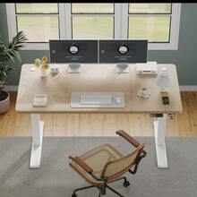 Escritorio eléctrico de pie DEVOKO con altura ajustable, escritorio para sentarse y pararse con panel inteligente de 4 memorias y gancho para mochila para oficina en casa. - Beis - Ver 3