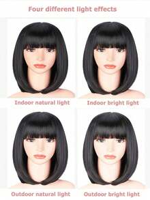 Tóc giả dài vừa và ngắn màu đen 20 inch với tóc giả cosplay Liu Hai dành cho nữ, sử dụng hàng ngày, ngày lễ Halloween - màu đen - Xem 10