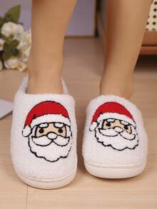 1 Pair New Autumn/Winter Children's Slippers, Christmas Warm Fuzzy Soft Sole Cartoon Pattern, Cute Versatile For Boys And Girls, Slippers For Toddlers, Suitable For Indoor And Outdoor Wear For Small And Medium Children - White - View 2