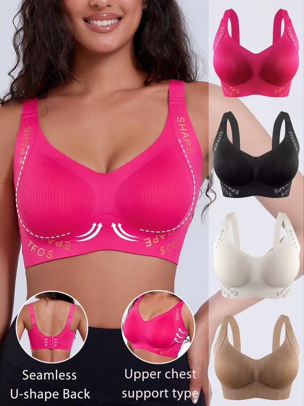 4PCS Women's Cup Bra, Push-Up Padded Backless Bra, Lingerie