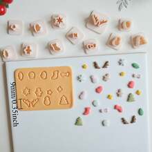 Christmas Series Mini Polymer Clay Molds, Embossed Bow, Holly Leaf, Tree, Star, Gingerbread Man, Reindeer Antler, Snowglobe, Socks, Gloves, Snowman, Snowflake Shape Clay Cutters For Pendant & Earrings Making, Winter Themed Clay Molds For Jewelry Maker
