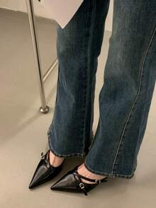 Pointed Toe Mule Shoes For Women, Versatile Slip-On Pumps With Thin Heels, Fashion Leather Buckle High Heels, Suitable For Spring And Autumn - Black - View 9