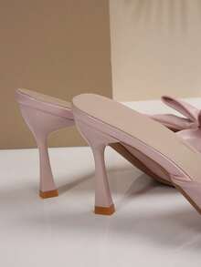 法式风格PU皮革蝴蝶结装饰纯色优雅度假时尚休闲通勤商务派对仙女PU皮革蝴蝶结女士裸色柔软女性气质高跟凉鞋办公室派对室内外婚礼夏季 - 粉色 - 查看 10