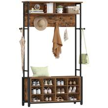 HEXCELEN Perchero Recibidor con Banco Zapatero con 12 compartimentos, 13 Ganchos, 32 x 106 x 185 cm, Industrial, para Pasillo, Entrada, Marrón Rústico - Óxido marrón - Ver 8