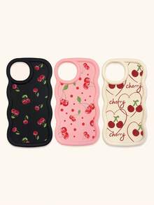 White Pink Black Milky White Creative Wavy Texture 3pcs Cherry Pattern Shockproof Phone Cases Fashion Phone Cases Compatible With IPhone & Galaxy Phones Spring Gift Case,International Version, Not The Domestic Version - Multicolor - View 36