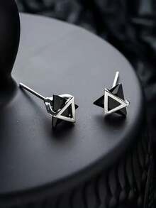 2pcs Triangle Earrings, Fashionable Hip-Hop Unique Design, Multifunctional Men's Jewelry, Suitable For Daily Wear And Gift - Earrings - View 10
