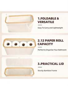 1个可折叠卫生纸收纳盒，也可作纸巾盒、纸巾架、浴室配件、洗衣篮使用，采用600D牛津布制成，配有竹制框架和4根支撑杆，底部防滑，适用于家庭、卧室、浴室，可存放卫生纸、卷纸、玩具等，也适合万圣节、圣诞节、秋季浴室装饰。 - 彩色 - 查看 3