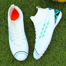 Unisex Geometric Pattern Sports Shoes, Athletic Knit Lace-Up Football Boots For Outdoor Sports, All Season - White - View 2