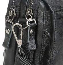 Bolso de mano de piel auténtica unisex, bolso de mano, bolso de mano, bolso para teléfono celular, Mediano Negro - 1 - Ver 7