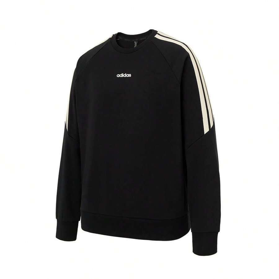 Sudadera deportiva unisex de tres rayas de Adidas, color negro, con cuello redondo. - Negro - Ver 1