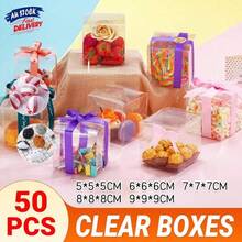 50 Clear PVC Macaron Boxes Transparent Square Cube Favour Packaging For Wedding Candy Chocolate Small Gifts Flat Pack Easy Assembly