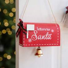 Adornos navideños colgantes: Lindo buzón de Papá Noel, adornos de madera para colgar en la decoración del hogar - Rojo - Ver 5