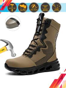 Dian Sen Men's And Women's Safety Trainer Steel Toe Boots Industrial And Construction Work Boots Summer Ready Resistant Military Design Dustproof Ankle High Safety Boots Wear Resistant For Tough Environments Perfect Gift,Men Steel Toe Trainer Sport Safety Boots,Safety Trainer Sport Work Boots,Steel Toe Trainer Sport Indestructible Shoes Anti-Puncture Anti-Smash Cushion Sole And Lightweight EVA Sole,Men Work Trainer For Hiking,Outdoor - Khaki - View 2