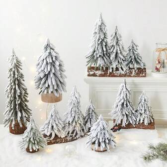 Artificial Mini Christmas Tree, 1/4pcs Snow Flocked Table Christmas Tree With Burlap Rope Base, Unique Christmas Table Decor