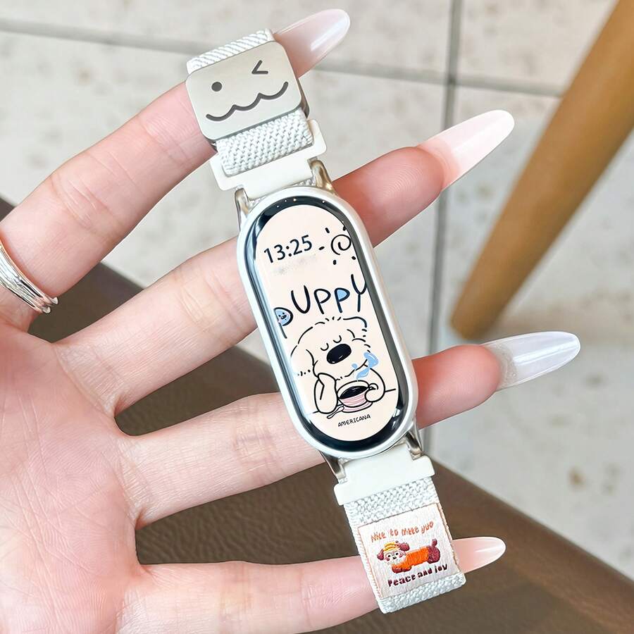 适用于小米手环10/9/8的腊肠犬图案尼龙编织腕带，时尚透气，快拆磁扣，兼容NFC版本，男女通用智能手表表带配件 - 彩色 - 查看 1