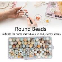340 Uds Cuentas Redondas de Piedra Sueltas Cuentas de Piedra para Hacer Joyas con Caja de Almacenamiento para Hacer Pendientes, Pulseras y Collares (10 mm,8 mm,6 mm,4 mm) - 1 - Ver 3