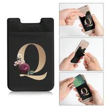 1pc Phone Wallet Stick On Phone Card Holder For Phone Back Pocket Adhesive Credit Card Cell Phone Sleeves Cell Phone Wallet Adhesive Phone Card Holder Stick On Wallet For Phone Case Phone Pocket Card Holder Personalized Golden Letter Pattern Suction Card Cover ,Suitable For Credit Cards, ID Card Stickers, Universal For All Mobile Phone Models