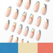 Coffin Press On Nails Long False French Nails Full Cover Flower Acrylic Fake Green Swirl Nails For Women And FFgirls 24PCS{Inchcolor_nameinch:InchColor9inch} - 顏色9 - 查看 4
