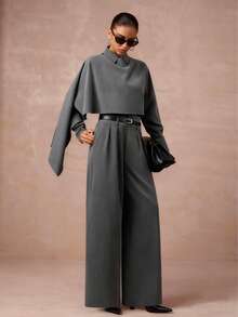 Glitzy Holiday Party Blouse, Bohemian Outdoor Layered, Wedding Season Formal Attire, Adult Ceremony Suit With Cape Sleeves, Modern Monochrome Women's Gray Shirt, Luxury Ball Gown For Halloween, Christmas, New Year Spring - Grey - View 6