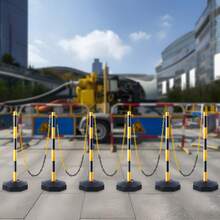 Conos de señalización de tráfico ajustables, paquete de 6, barrera de señalización  vial con base rellenable, cadena de 8 pies, para control de tráfico, advertencia, estacionamiento, construcción, carreteras, amarillo y negro - paquete de 6 - Ver 9