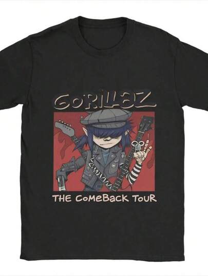 Gorillazs Men's T Shirts  Awesome Tee Shirt Short Sleeve Round Neck T-Shirt Pure Cotton Unique Tops.