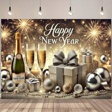 1 Piece Of Happy New Year Fireworks Gift Shiny Polyester Fabric Background Cloth, Bright Polyester Fabric, Suitable For Living Room, Bedroom, Office Or Party Decoration, Party Background Cloth, New Year's Eve Theme Decoration, Multiple Sizes Can Be Selected - Multicolor - View 1