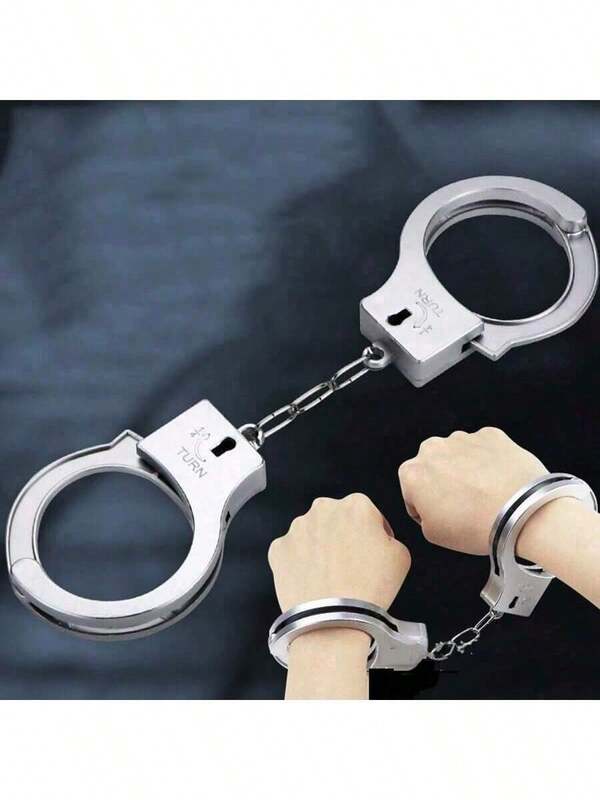 1 Set Silver Plastic Handcuffs Costume Prop, Vintage Style, Durable And Battery-Free, Suitable For Halloween Parties And Role-Playing