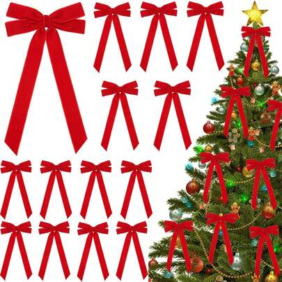 12pcs Christmas Tree Flocked Decorations Bowknot Ribbon Garland Hanging Ornaments Holiday Decor, Christmas Wreath Bowknot Pendant Gifts, Christmas Eve Christmas Tree Decorations Christmas Decorations Winter Room Decor