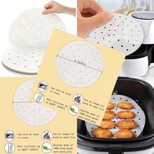 Air Fryer Liners - 7" 8.5" 9"10" Parchment Paper Bamboo Steamer Liners Perforated Anti-Stick Waterproof 100% Pure Raw Wood Pulp By - màu đen - Xem 1