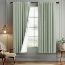 Cream Linen Blackout Curtains 84 Inch Long 2 Panel Set, Thermal Insulated Light Blocking, Neutral Rustic Farmhouse Style, Ivory White, 2025 - Sage Green - 查看 10