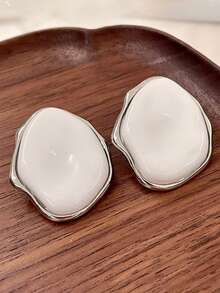 1对时尚优雅不对称椭圆形几何女士耳环，独特设计，适合日常通勤穿搭 - 幾何 - 查看 3