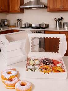 10pcs/1pc Bread Boxes With Window, 12" X 8" X 2.5" (30.5cm X 20.3cm X 6.4cm), Large White Cookie Boxes, Automatic Pop-Up Candy Boxes, Suitable For Pie, Cake, Muffin, Donut And Pastry, Party, Holiday, Wedding, Birthday - Pink - View 7