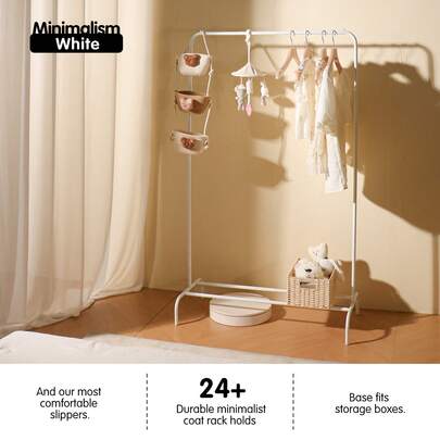 מתלה בגדים ממתכת בעל 3 קומות, קיבולת של 24+ - מוט כפול לבן, מבנה חזק, הרכבה ופירוק קלים, נייד לשימוש פנימי/חיצוני, מתלה ייבוש רב-תכליתי