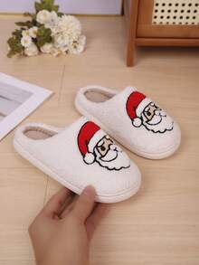 1 Pair New Autumn/Winter Children's Slippers, Christmas Warm Fuzzy Soft Sole Cartoon Pattern, Cute Versatile For Boys And Girls, Slippers For Toddlers, Suitable For Indoor And Outdoor Wear For Small And Medium Children - White - View 1