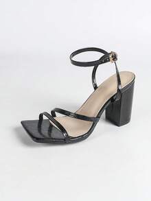 Sandalias de mujer con punta cuadrada en negro, tacones altos y stilettos sexys, bombas de moda de fiesta minimalistas y cómodas, que alargan las piernas - Negro - Ver 6