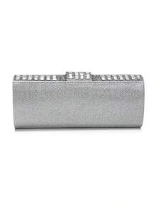 镶钻女士晚宴包，小信封式手提包，缎面肩链手提包，亮紫色鸡尾酒包