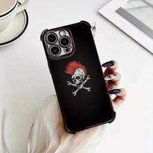 Funda de Teléfono de Vidrio Templado con Diseño de Calavera y Huesos Cruzados Estilo Punk, Compatible con for  17/17 Air / 17 Pro / para for  16, 16 Pro, 16 Plus, 16 Pro Max, 15, 15 Pro, 15 Max, 14, 14 Pro, 14 Plus, 14 Max Pro Mini, 13, 13 Pro Max Mini, 12, 11X. Diseño Innovador, Estilo Minimalista, Adecuada para Parejas de Negocios, Moderna y Genial, Funda Protectora de Moda, un Regalo Lindo, Cubierta de Teléfono, Fundas de Teléfono, Estética de Teléfono, Cubierta - Negro - Ver 3