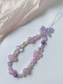 1件时尚手提链手机壳挂绳串珠腕带手链蝴蝶结设计防丢女士礼物，送给母亲、家人、朋友，生日、节日手机挂饰，手机链 - 彩色 - 查看 11