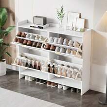 Modern Shoe Rack With 4 Fold-Out Compartments, Free-Standing Shoe Rack, Open Shelves, Suitable For Entryway Or Hallway, White, Dimensions: W. 110/H. 90/D. 24 Cm - 白色 - 查看 5