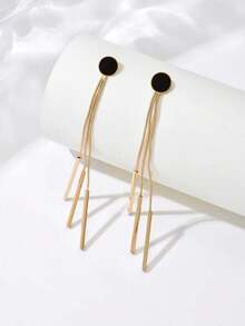 1对新款几何不对称圆形流苏耳环，时尚创意休闲简约优雅设计