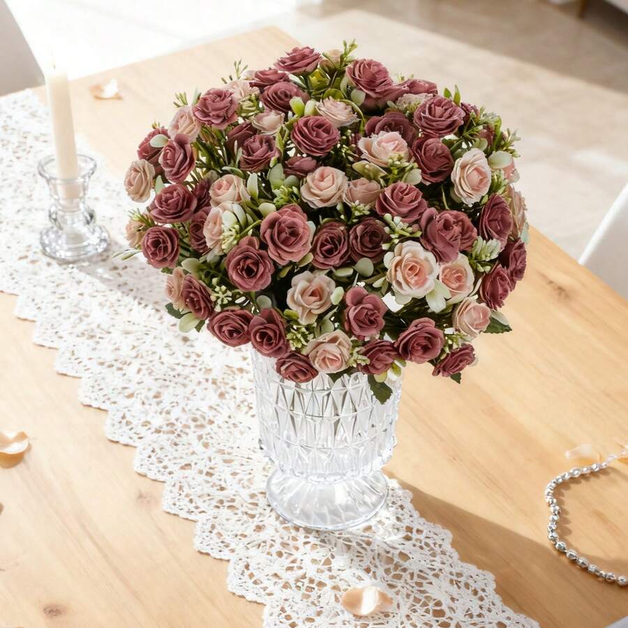1/80支仿真玫瑰花丝绸花束假植物,适用于春季婚礼花瓶,可用于家居、餐厅、卧室、厨房、浴室装饰,母亲节、情人节、节日、生日派对用品,户外花园装饰 - 沙紅色 - 查看 1